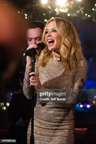 Kylie Minogue performs during a live broadcast of "TFI Friday" on December 4, 2015 in London, England.