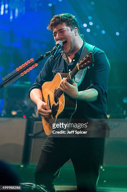 Marcus Mumford from Mumford and Sons during a live broadcast of "TFI Friday" on December 4, 2015 in London, England.