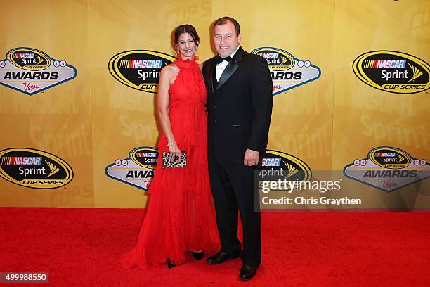 Sprint Cup Series driver Ryan Newman and wife Krissie attend the 2015 NASCAR Sprint Cup Series Awards at Wynn Las Vegas on December 4, 2015 in Las...