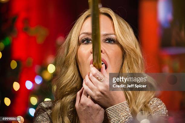 Kylie Minogue during a live broadcast of "TFI Friday" on December 4, 2015 in London, England.