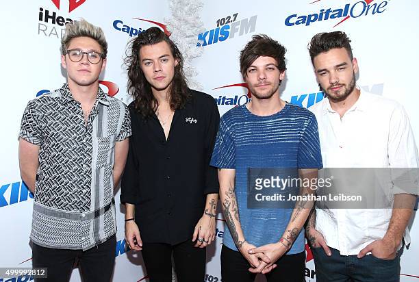 Recording artists Niall Horan, Harry Styles, Louis Tomlinson and Liam Payne of One Direction attend 102.7 KIIS FMs Jingle Ball 2015 Presented by...