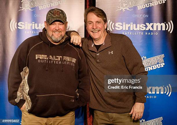 Larry The Cable Guy and Jeff Foxworthy pose after a special comedic conversation to air on SiriusXM's Jeff & Larry's Comedy Roundup Channel on...