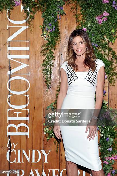 Cindy Crawford attends a book party in honor of "Becoming" by Cindy Crawford, hosted by Bill Guthy And Greg Renker, at Eric Buterbaugh Floral on...