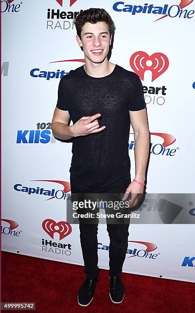 Recording artist Shawn Mendes attends 102.7 KIIS FMs Jingle Ball 2015 Presented by Capital One at STAPLES CENTER on December 4, 2015 in Los Angeles,...
