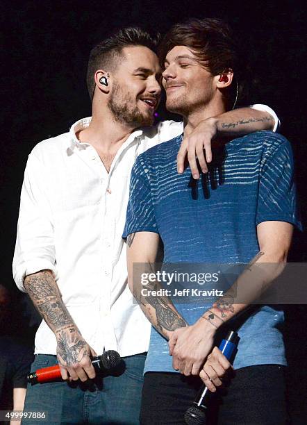 Recording artist Liam Payne and Louis Tomlinson of One Direction perform onstage during 102.7 KIIS FMs Jingle Ball 2015 Presented by Capital One at...