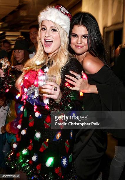 Recording artists Meghan Trainor and Selena Gomez attend 102.7 KIIS FMs Jingle Ball 2015 Presented by Capital One at STAPLES CENTER on December 4,...