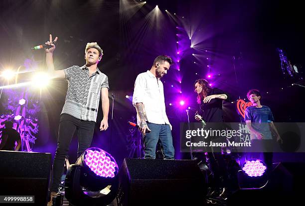 Recording artists Niall Horan, Liam Payne, Harry Styles and Louis Tomlinson of One Direction perform onstage during 102.7 KIIS FMs Jingle Ball 2015...