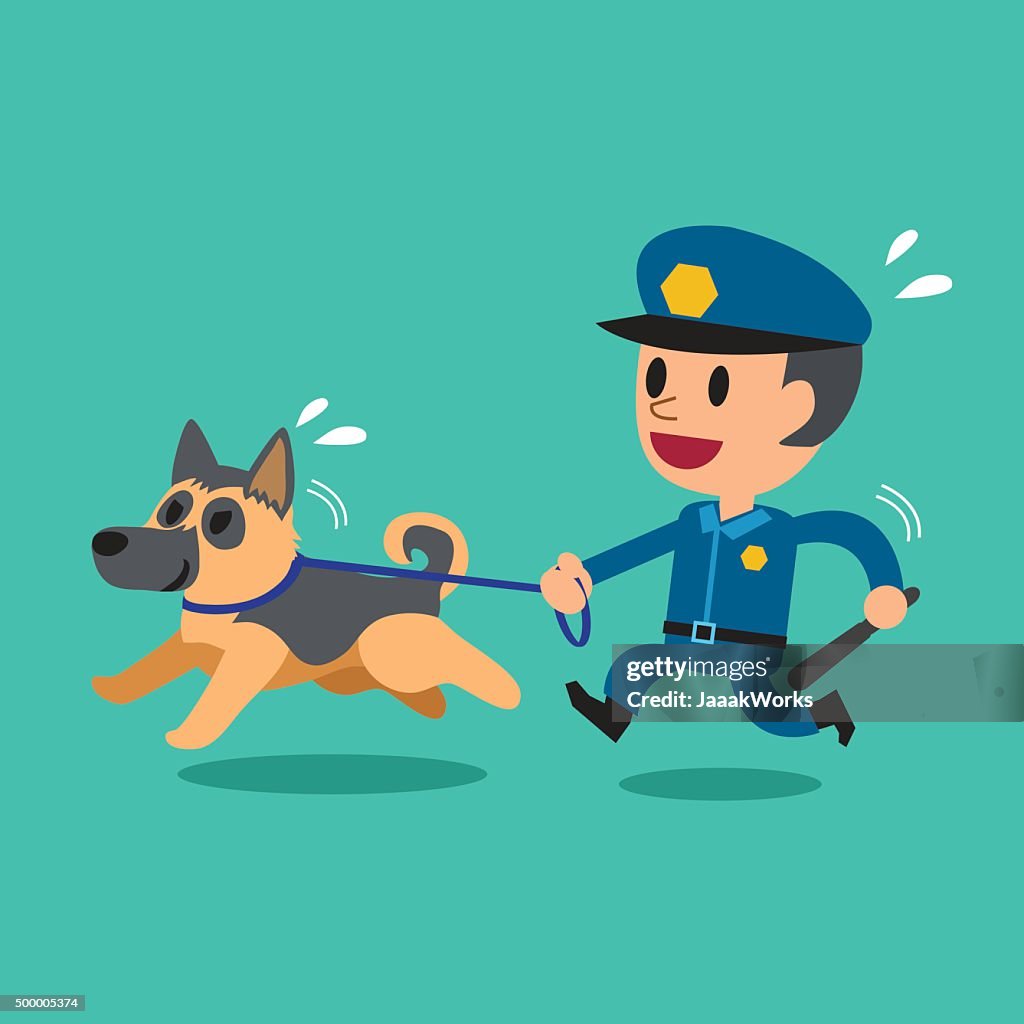 Dibujos Animados De Policías Guardia De Seguridad Con Protección De Perro  Policía Ilustración de stock - Getty Images