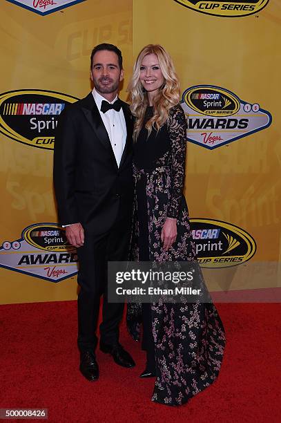 Sprint Cup Series driver Jimmie Johnson and his wife Chandra Johnson the 2015 NASCAR Sprint Cup Series Awards at Wynn Las Vegas on December 4, 2015...