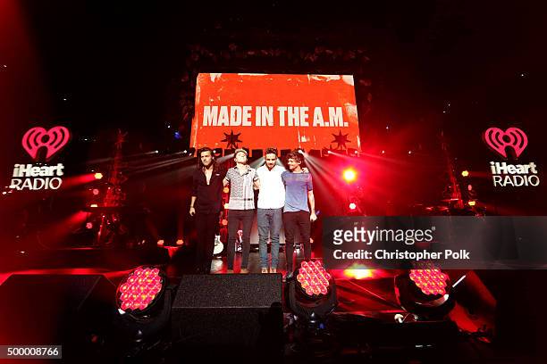 Recording artists Harry Styles, Niall Horan, Liam Payne, and Louis Tomlinson of music group One Direction perform onstage during 102.7 KIIS FMs...
