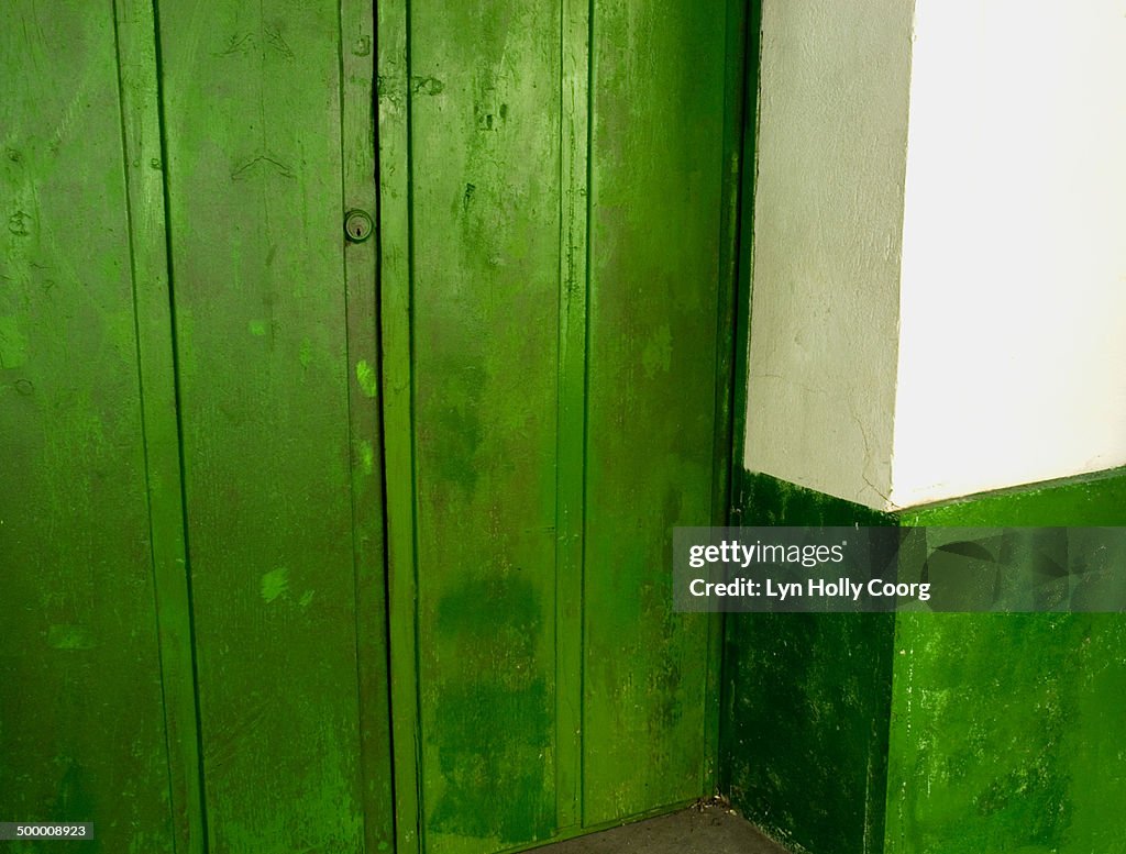 Green wooden door and wall