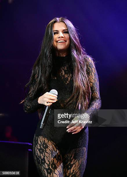Singer/actress Selena Gomez performs onstage during 102.7 KIIS FMs Jingle Ball 2015 Presented by Capital One at STAPLES CENTER on December 4, 2015...