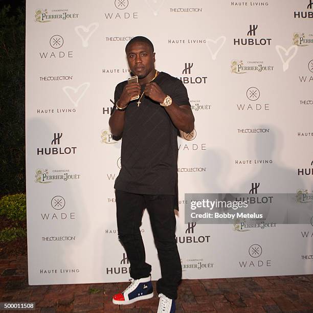 Andre Berto packs a punch arriving at Hublot & Haute Living Toast Art Basel with Private Dinner hosted by Dwyane Wade & Gabrielle Union on December...