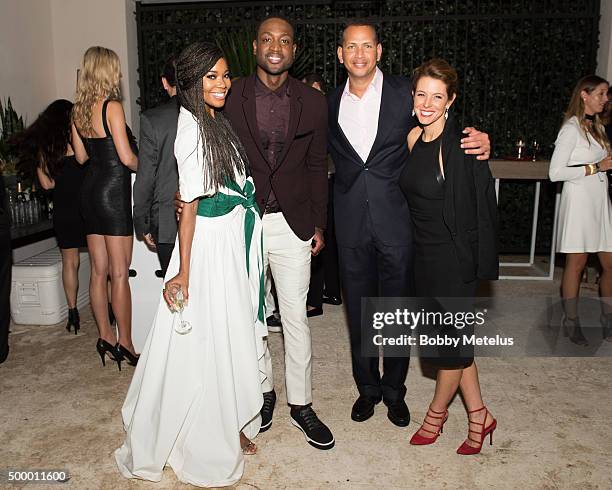 Gabrielle Union, Dwyane Wade, Alex Rodriguez and Bloomberg's Stephanie Ruhle pose at Hublot & Haute Living Toast Art Basel with Private Dinner hosted...