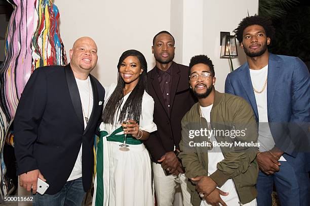 Miami Heat Rookie Justice Winslow, Roc Nation Sports Sean Pecas and RnB Artist Omarion attends Hublot & Haute Living Toast Art Basel with Private...