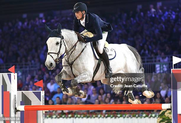 Daniel Deusser of Germany competes in the Longines Speed Challenge show jumping event on day two of the Longines Paris Masters 2015 held at the...