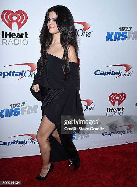 Selena Gomez arrives at the 102.7 KIIS FM's Jingle Ball at Staples Center on December 4, 2015 in Los Angeles, California.