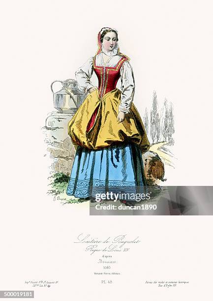 17th century fashion - milkmaid of bagnolet - corset stock illustrations