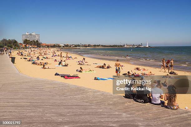 st. kilda beach, melbourne - st kilda stock-fotos und bilder