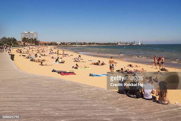 st kilda beach, melbourne - st kilda stock pictures, royalty-free photos & images