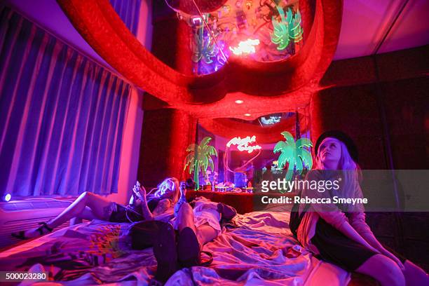 Guests attend 'Motelscape,' an interactive fantasy performance and installation presented by Marina Fini, Signe Pierce, Sierra Grace and Sydney...