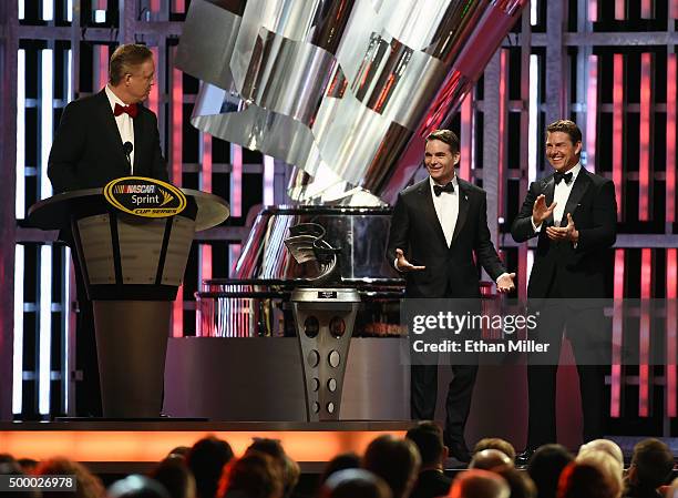 And Chairman of NASCAR Brian France presents NASCAR Sprint Cup Series driver Jeff Gordon with the Bill France Award of Excellence after he was...