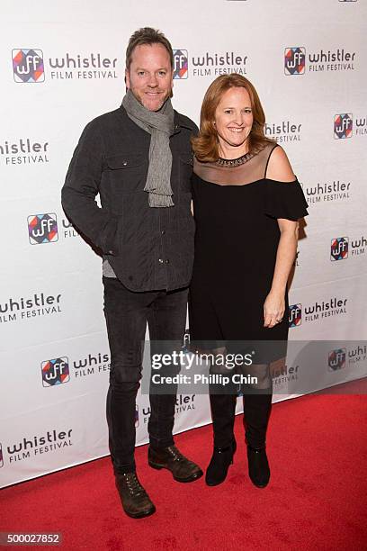 Actor Kiefer Sutherland and Whistler Film Festival executive director Shauna Hardy Mishaw attend the 2015 Annual Whistler Film Festival screening of...