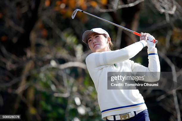 Ayaka Watanabe of the Ladies Professional Golf Association of Japan team plays a tee shot on the 16th hole during the second round of THE QUEENS...