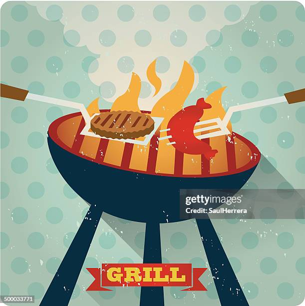 bildbanksillustrationer, clip art samt tecknat material och ikoner med roaster grill retro - filet mignon