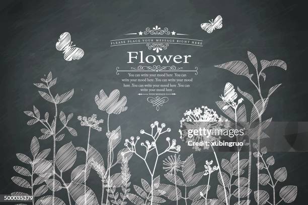 flowers on the blackboard - flowers chalk drawings stock illustrations
