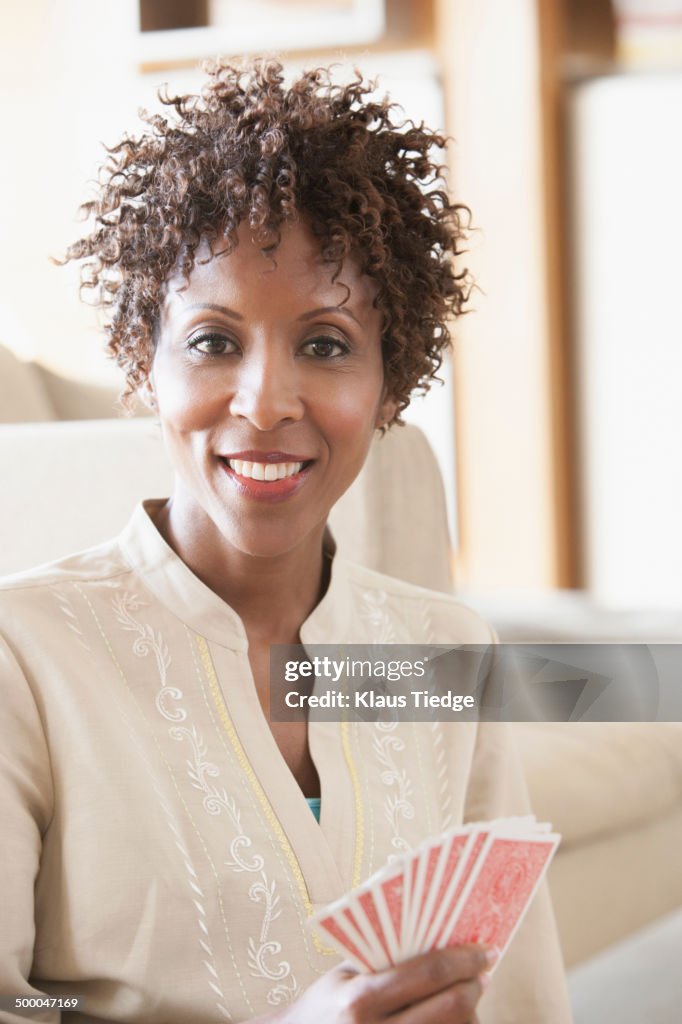 African American woman playing cards