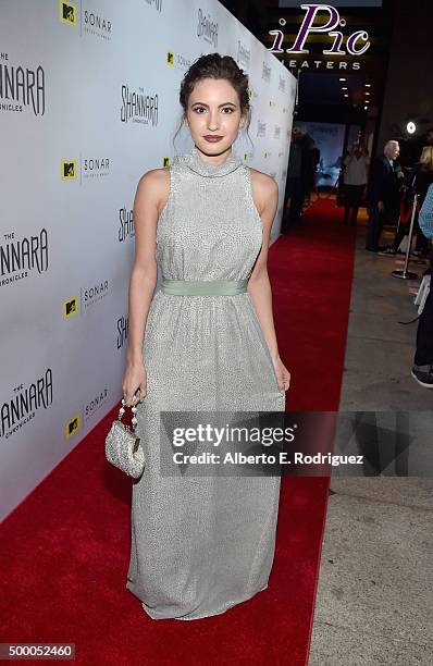 Actress Ivana Baquero attends the premiere of MTV and Sonar Entertainment's "The Shannara Chronicles" at iPic Theaters on December 4, 2015 in Los...