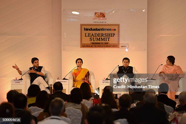 Congress MP Jyotiraditya Scindia, NCP MP Supriya Sule and BJD MP Baijayant Jay Panda in a discussion with NDTV Consulting Editor, Barkha Dutt during...