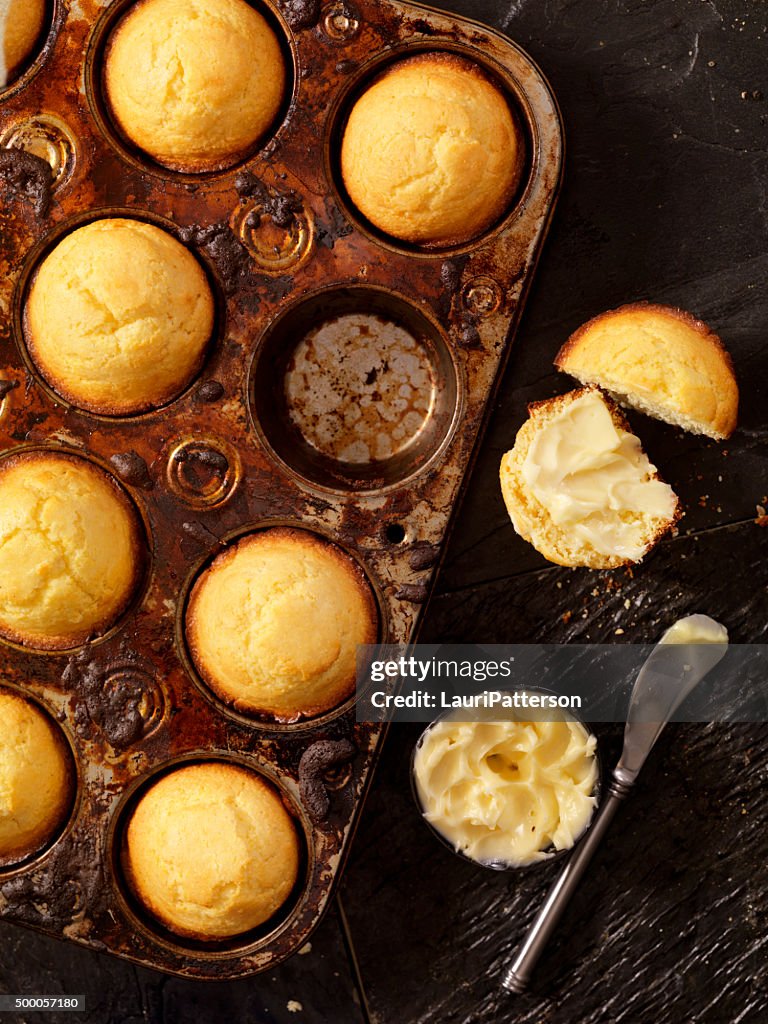Corn Bread Muffins in Baking Tin