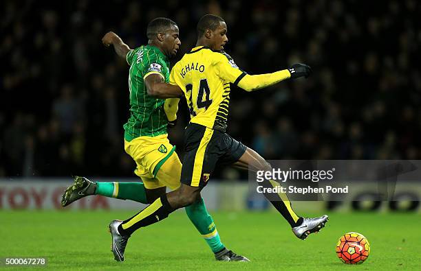Odion Ighalo of Watford scores his team's second goal during the Barclays Premier League match between Watford and Norwich City at Vicarage Road on...