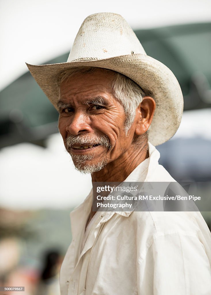 Portrait of a senior man at Sunday Market (Tianguis), Cuetzalan, Puebla State, Mexico