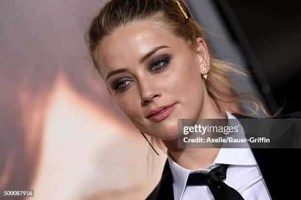Actress Amber Heard arrives at the premiere of Focus Features' 'The Danish Girl' at Westwood Village Theatre on November 21, 2015 in Westwood,...