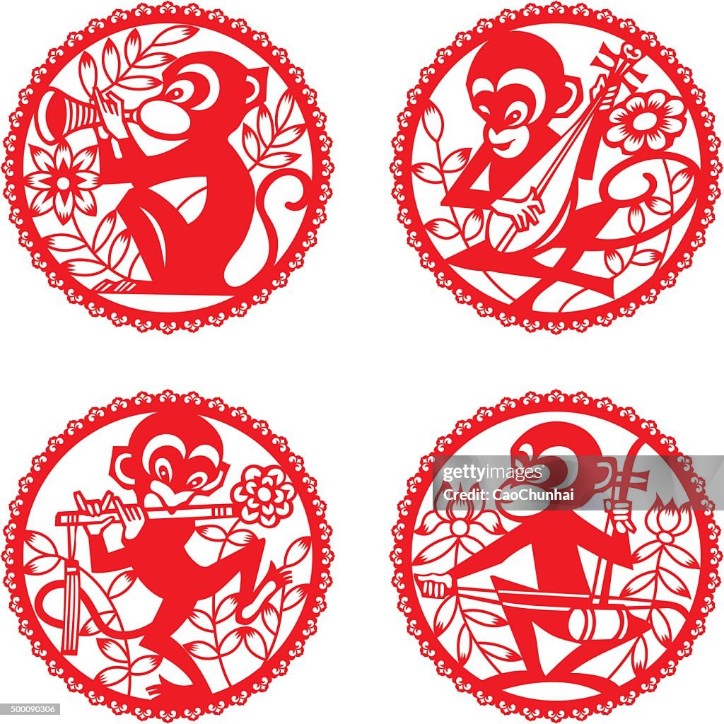 Playing monkey(Chinese traditional paper-cut art)