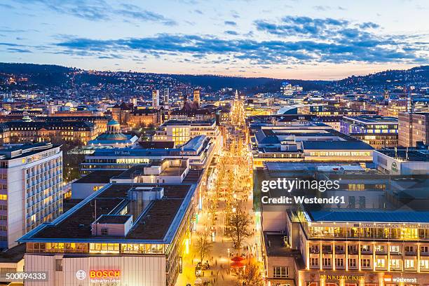 germany, baden-wuerttemberg, stuttgart, koenigstrasse, blue hour - stuttgart stock-fotos und bilder