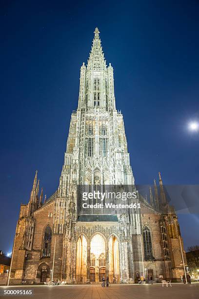 germany, ulm, view of ulmer muenster church at night - ulm stock pictures, royalty-free photos & images