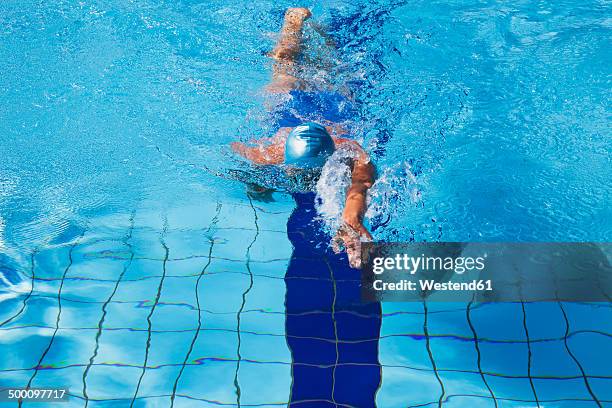 female swimmer crawling in pool - swimming free style pool stock pictures, royalty-free photos & images