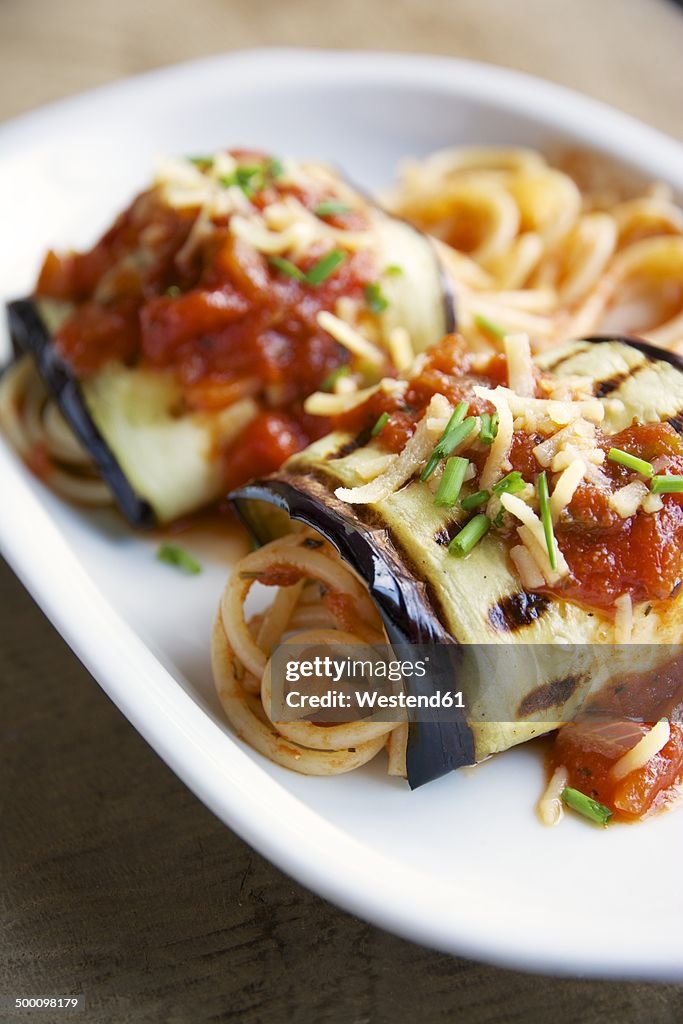 Grilled eggplant with spaghetti