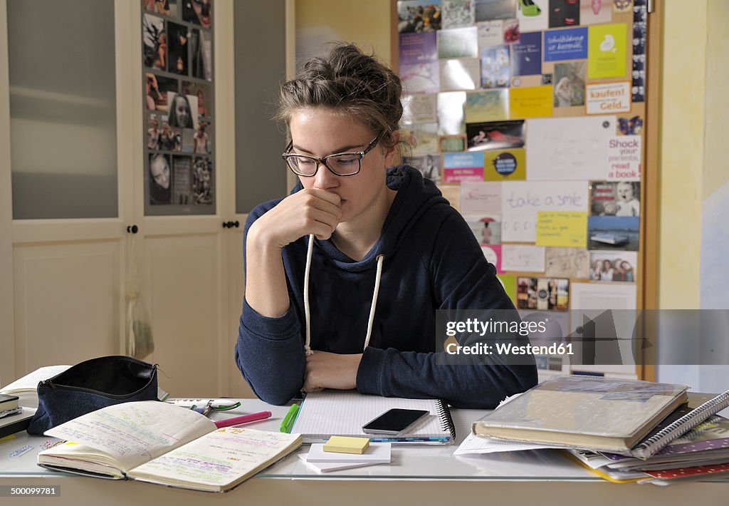 Portrait of female pupil at her desk