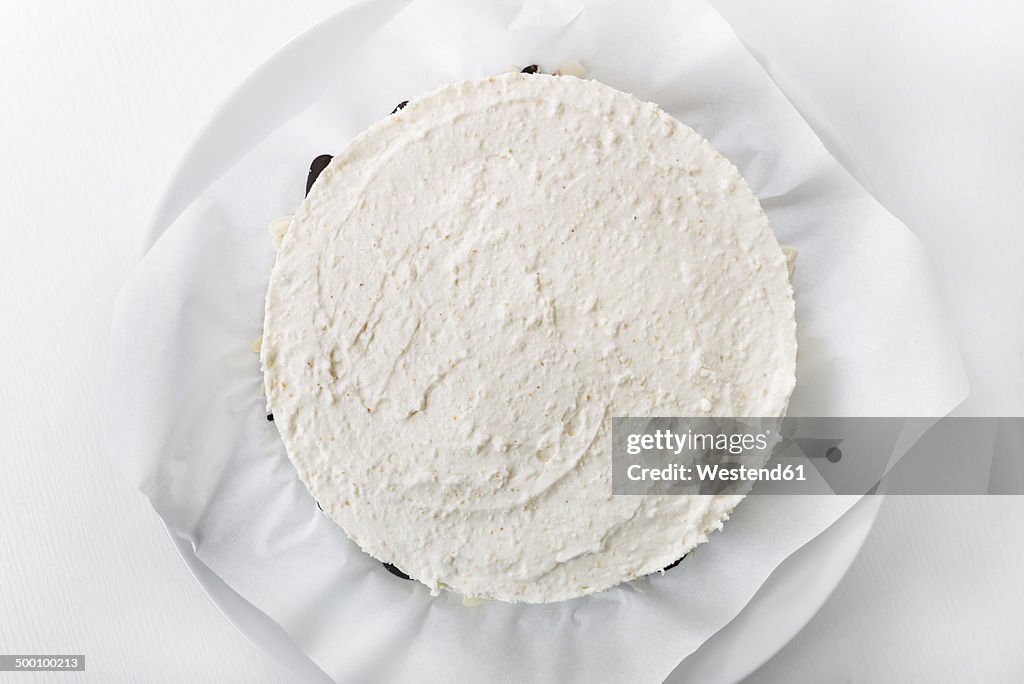 Preparing cream cheese tart, elevated view