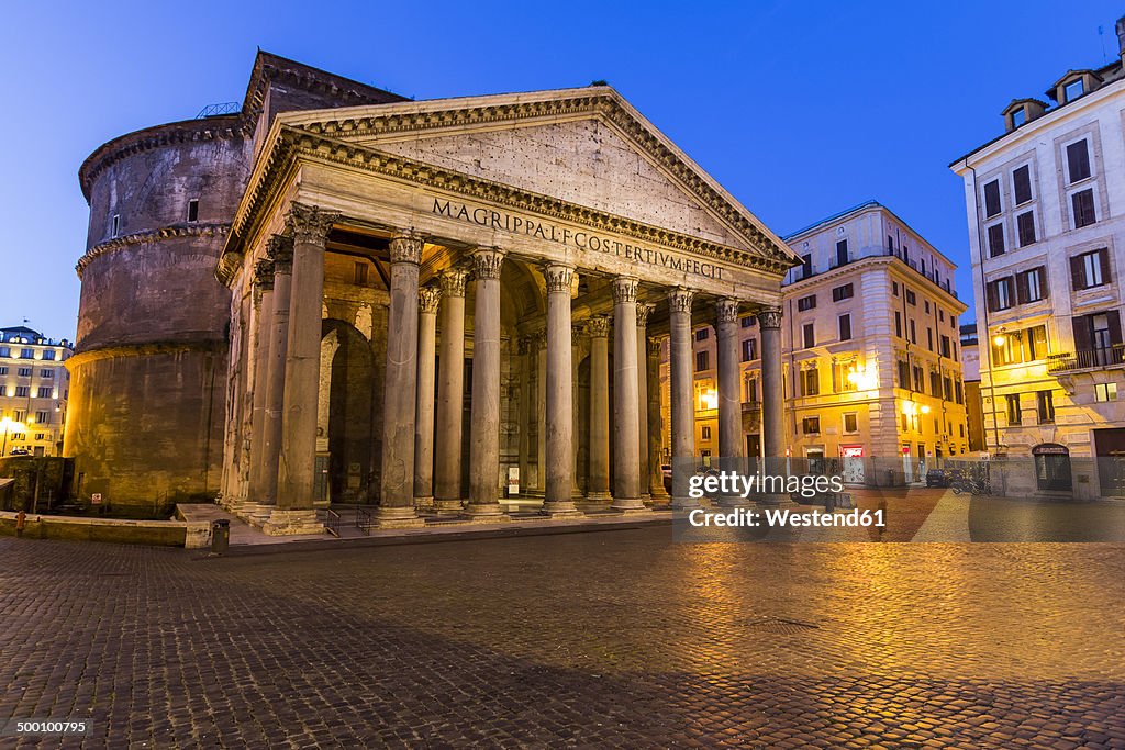 Italy, Rome, Illuminated Pantheon at night