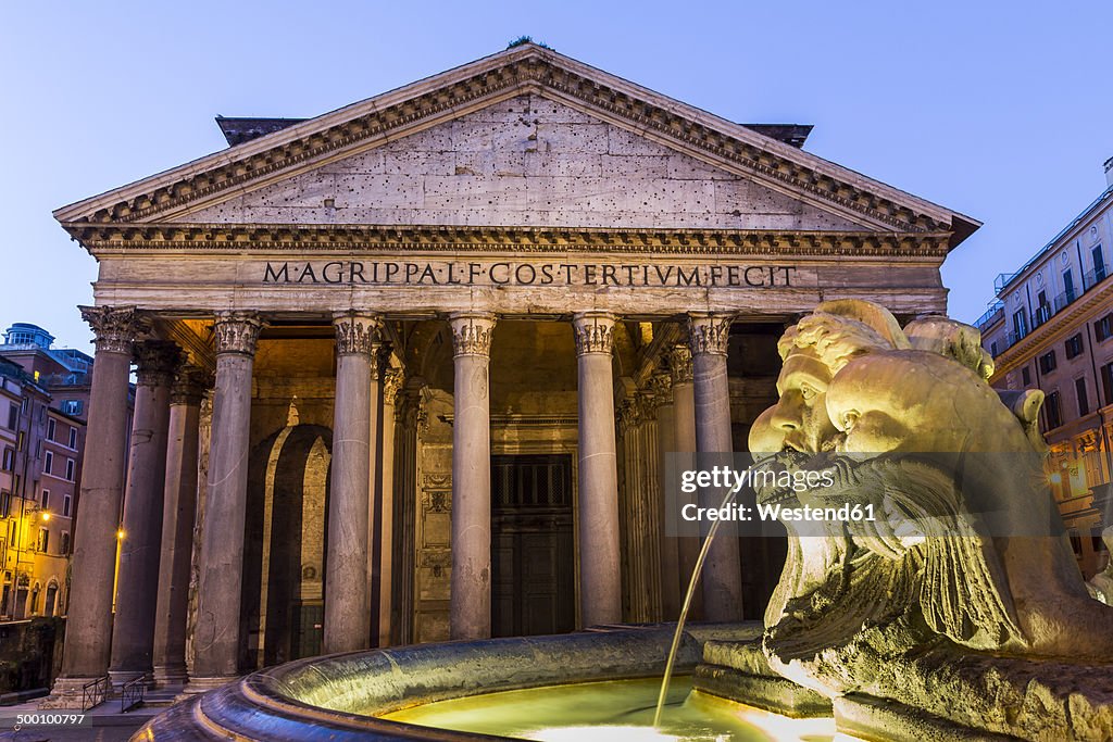 Italy, Rome, Illuminated Pantheon at night