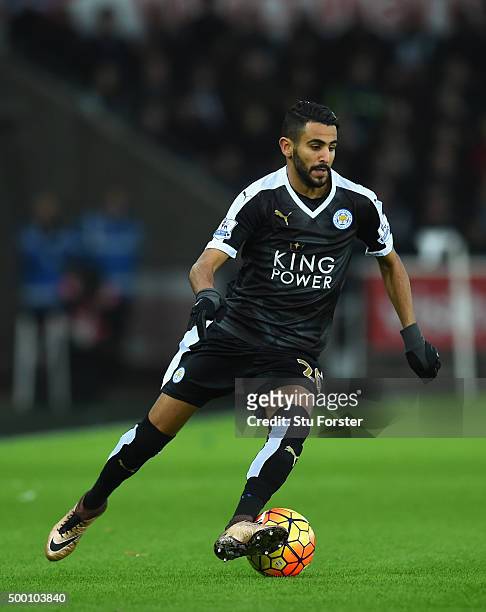 Leicester player Riyad Mahrez in action during the Barclays Premier League match between Swansea City and Leicester City at Liberty Stadium on...
