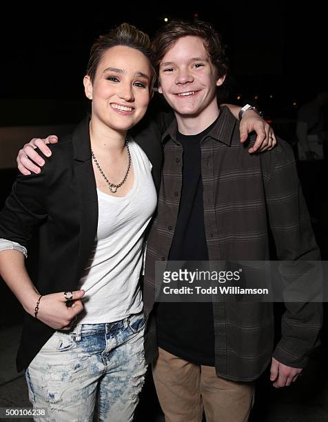 Bex Taylor-Klaus and Zac Pullam attend the Premiere Of MTV's "The Shannara Chronicles" at iPic Theaters on December 4, 2015 in Los Angeles,...
