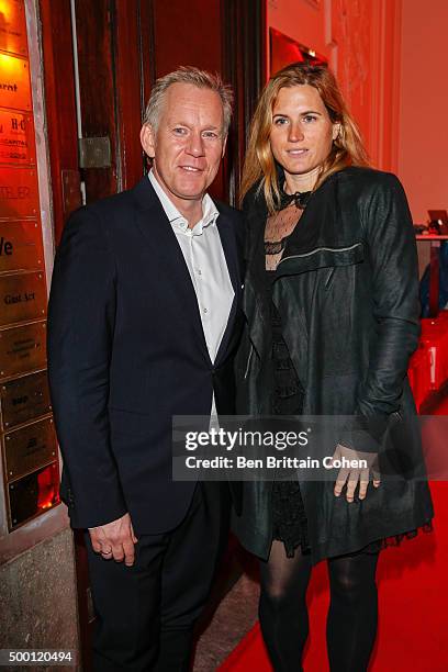 Johannes B. Kerner and Britta Becker arrive for the Herz fuer Kinder Party at the Borchardt on December 5, 2015 in Berlin, Germany.