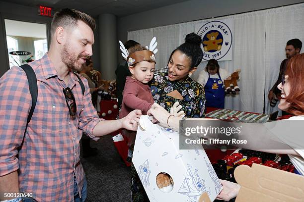 Craig Sykes, Tallulah Sykes and actress Marsha Thomason attend 2015 Santa's Secret Workshop Benefiting L.A. Family Housing at Andaz Hotel on December...